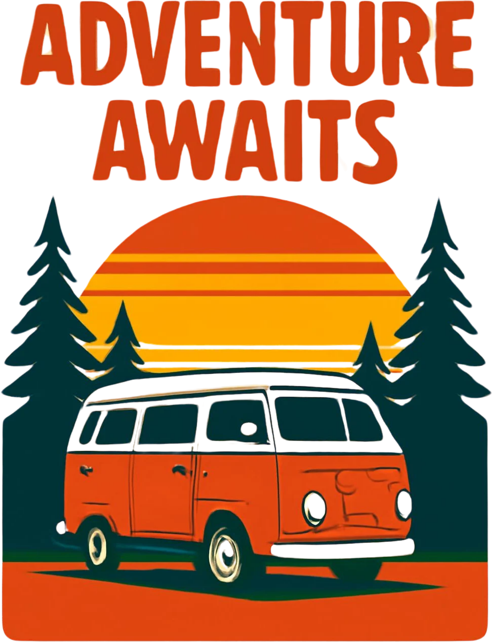 Adventure Awaits Vintage Camper Van T-Shirt Design | Retro Camping Outdoor Graphic | POD Ready PNG